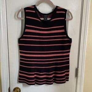 Ann Taylor Black and Pink Striped Preppy Coquette Peplum Cotton Blend Tank Top